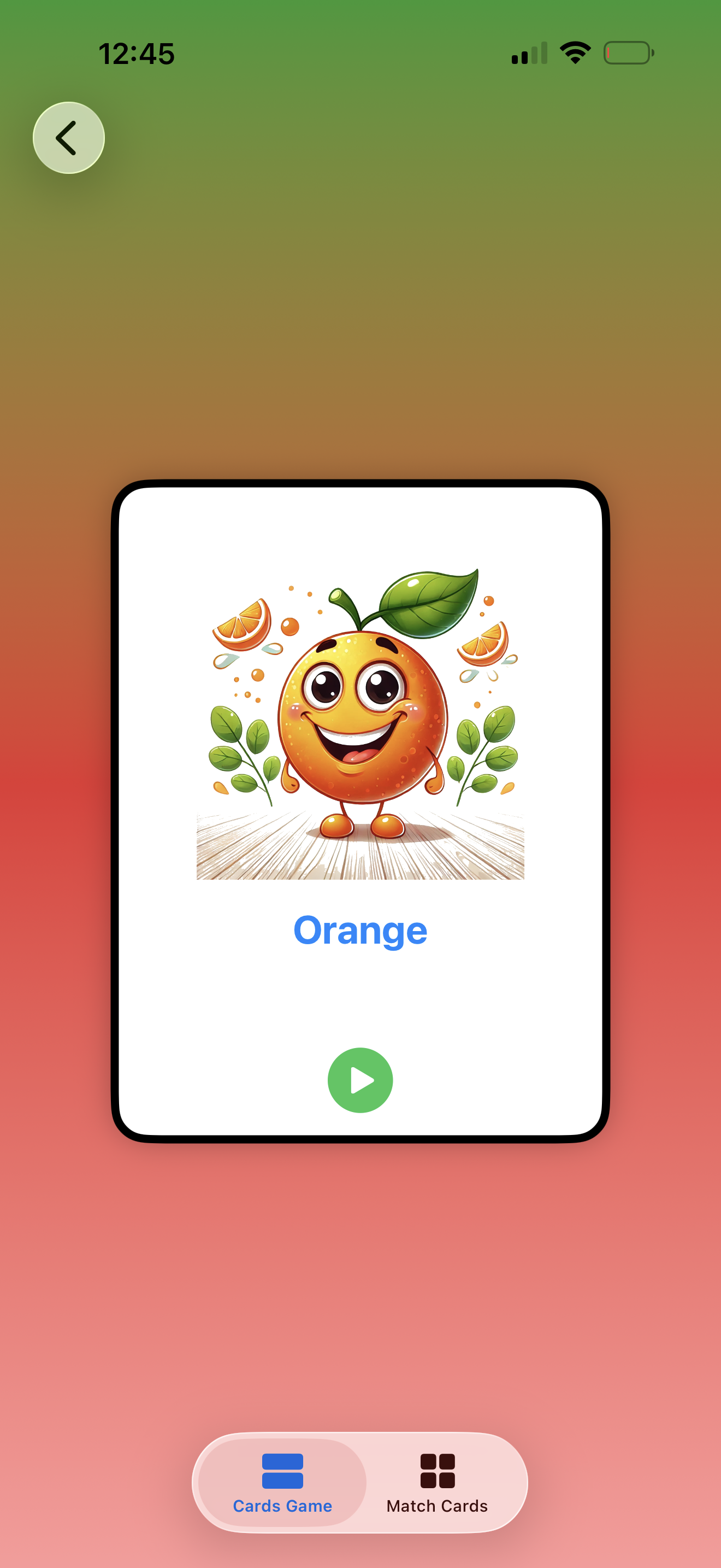 Cards Kids Game - Main Menu